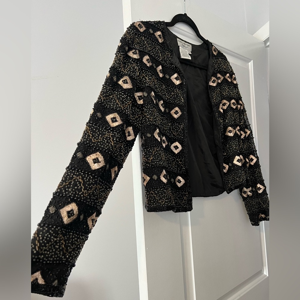 Vintage Adrianna Papell Geometric Beaded Silk Jacket - Picture 5 of 10